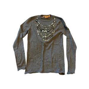 Tory Burch Embellished Cashmere Sweater – Gray – Size Small